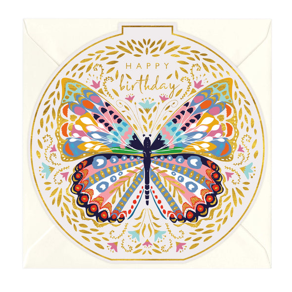 Happy Birthday Butterfly Round Card