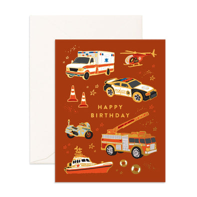 Happy Birthday Emergency Vehicles  Card