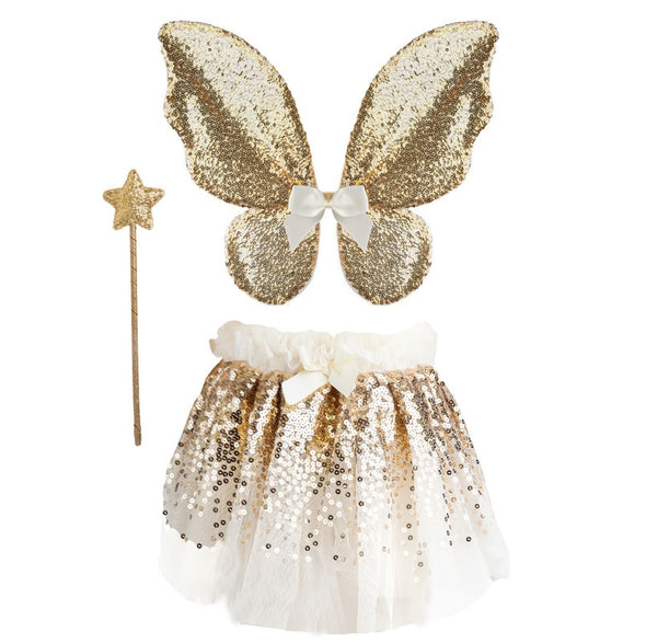 Gracious Gold Sequins Skirt, Wings and Wand Set