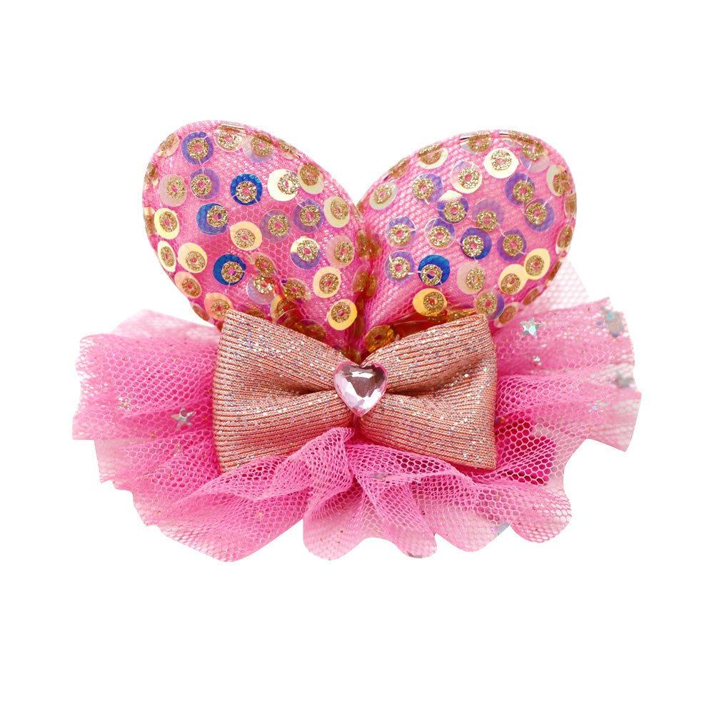 Bella Bunny Sequin Ears with Tulle hairclip - Hot Pink