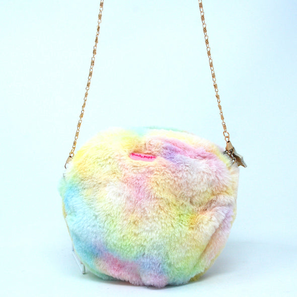 Shoulder bag - rainbow plush long gold chain