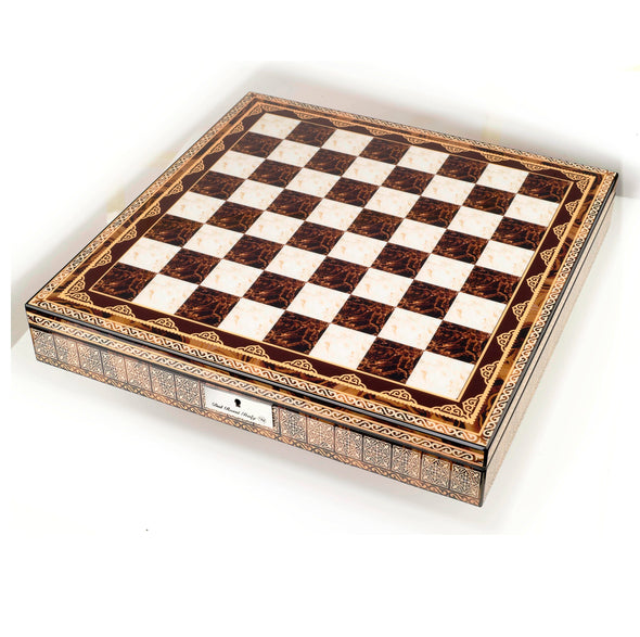 Chess Set Mosaic 20" with compartments & Bronze/Copper pieces