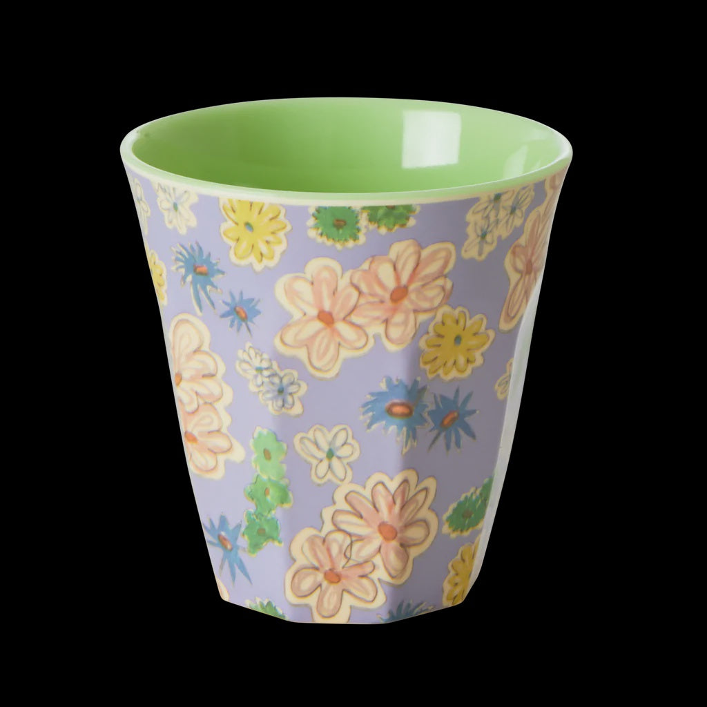 Large Melamine Cup with Flower Painting Print - Two Tone