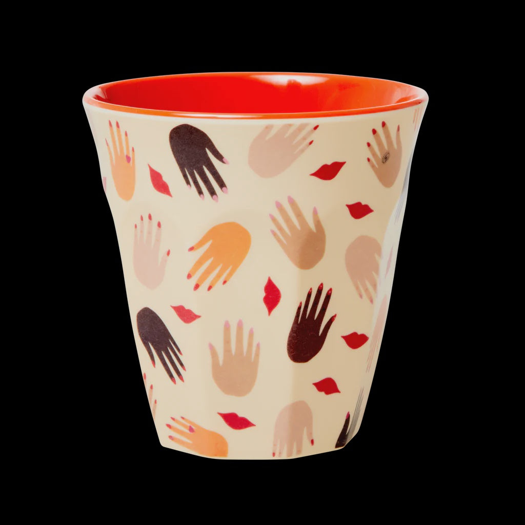Medium Melamine Cup with Hands and Kisses Print - Two Tone