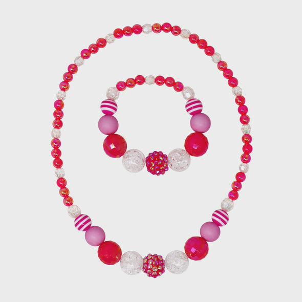 Hot Pink Raspberry Delight Stretch beaded Necklace & Bracelet Set