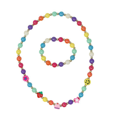 Rainbow Smiley Face & Fruit Necklace & Bracelet Set