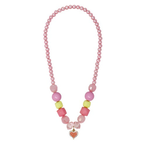 My Lovely Pink Heart Charm Beaded Necklace