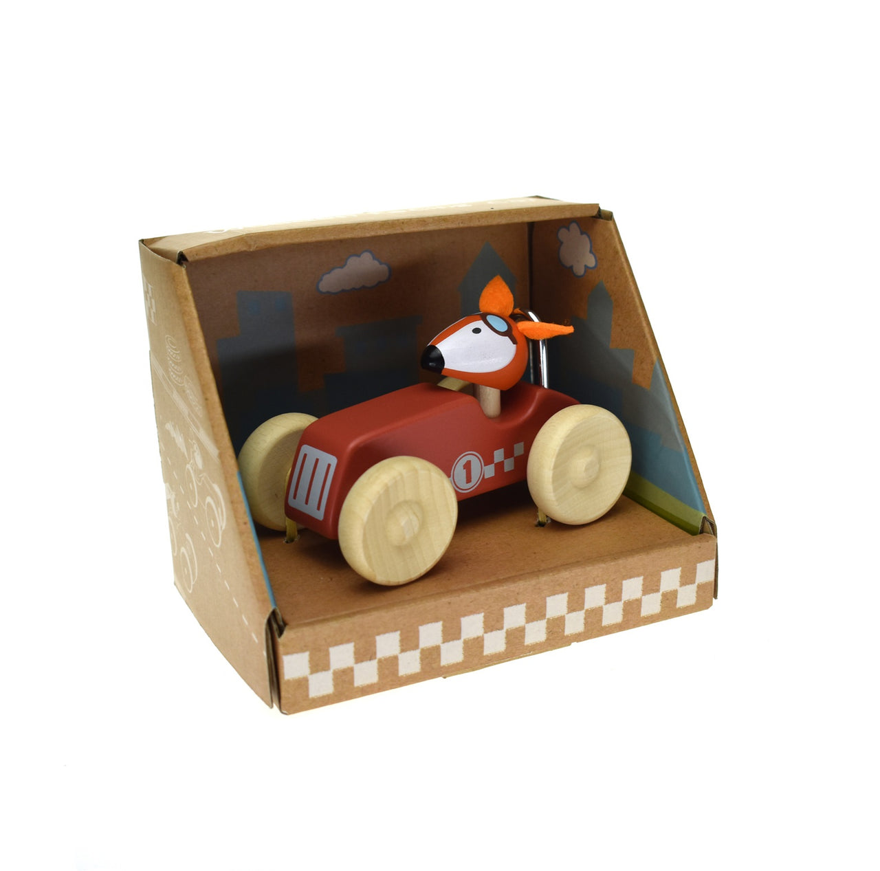 Retro Wooden Racing Car - Fox Driver