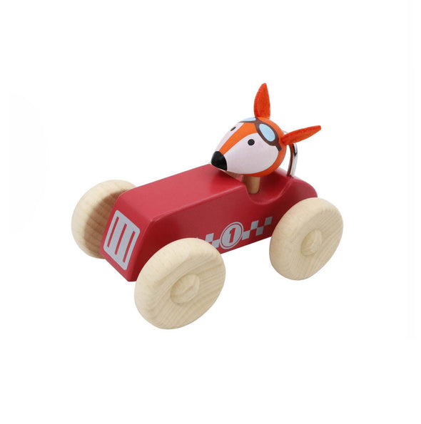Retro Wooden Racing Car - Fox Driver