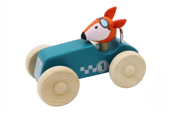 Retro Wooden Racing Car - Fox Driver