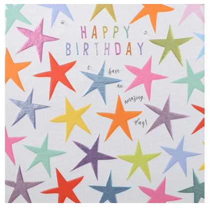 Happy Birthday - Embossed Stars with Gems