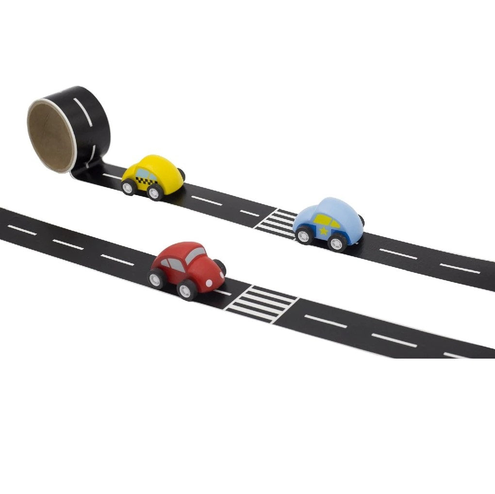 Wooden Car with Road Tape