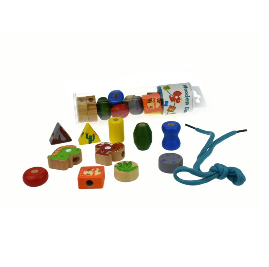 Wooden Lacing Beads - Dinosaur