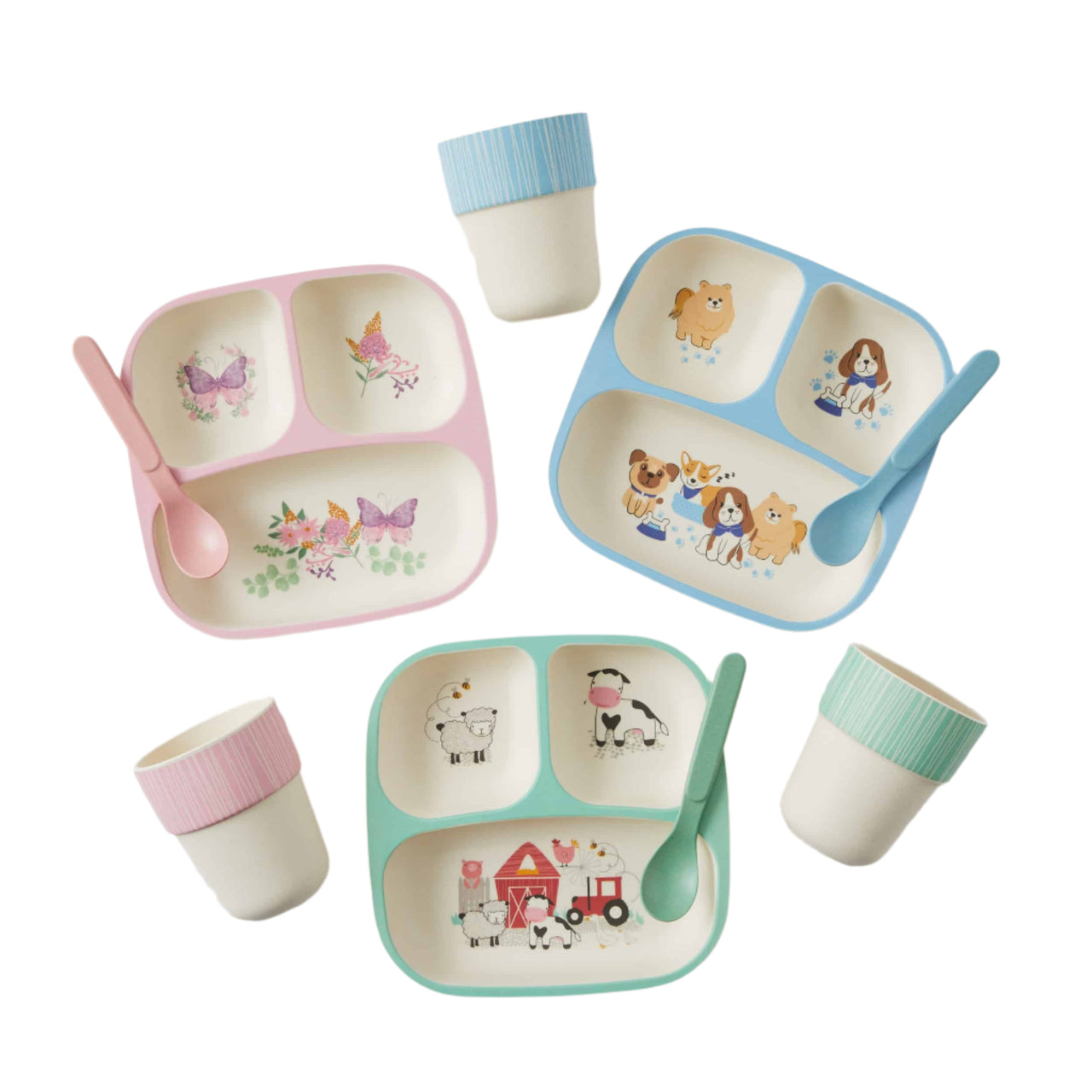 Bamboo 3 pc Divider Dinner Set - assorted