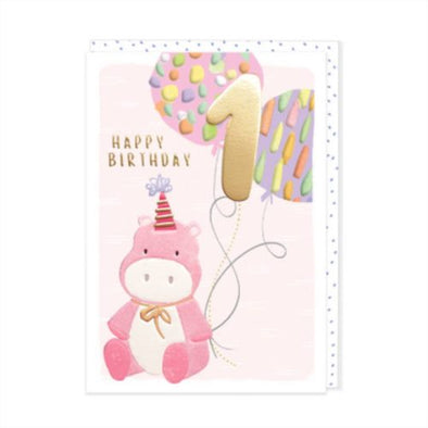 First Birthday Card - Hippo