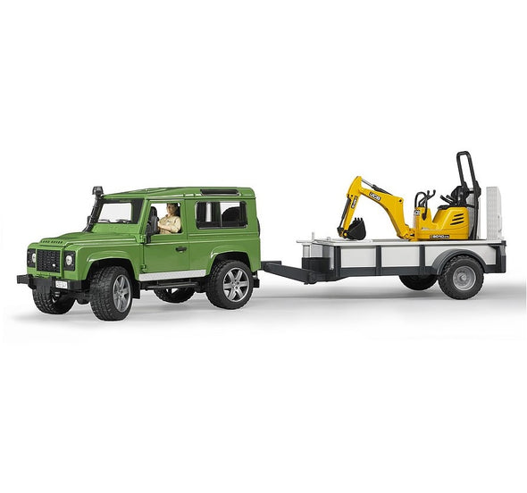 Land Rover Defender with axle trailor and Mini Excavator