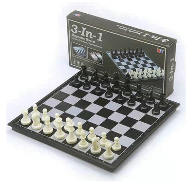 3-In-1 Magnetic & Folding  Chess/Checkers/Backgammon