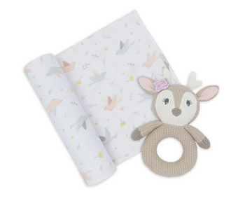 Jersey Swaddle Wrap and Rattle - assorted
