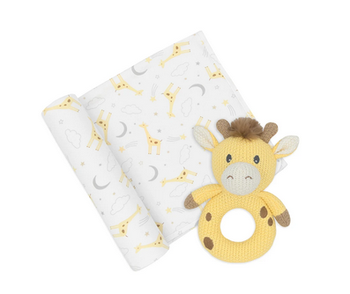 Jersey Swaddle Wrap and Rattle - assorted