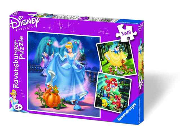 3 x 49 pc Puzzle Disney Princess Snow White, Cinderella, Ariel