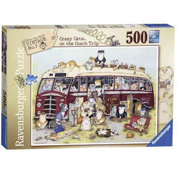 500 pc Puzzle  - Crazy Cats On The Coach Trip