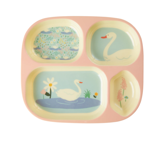 Melamine Kids 4 Room Plate - Swan Print